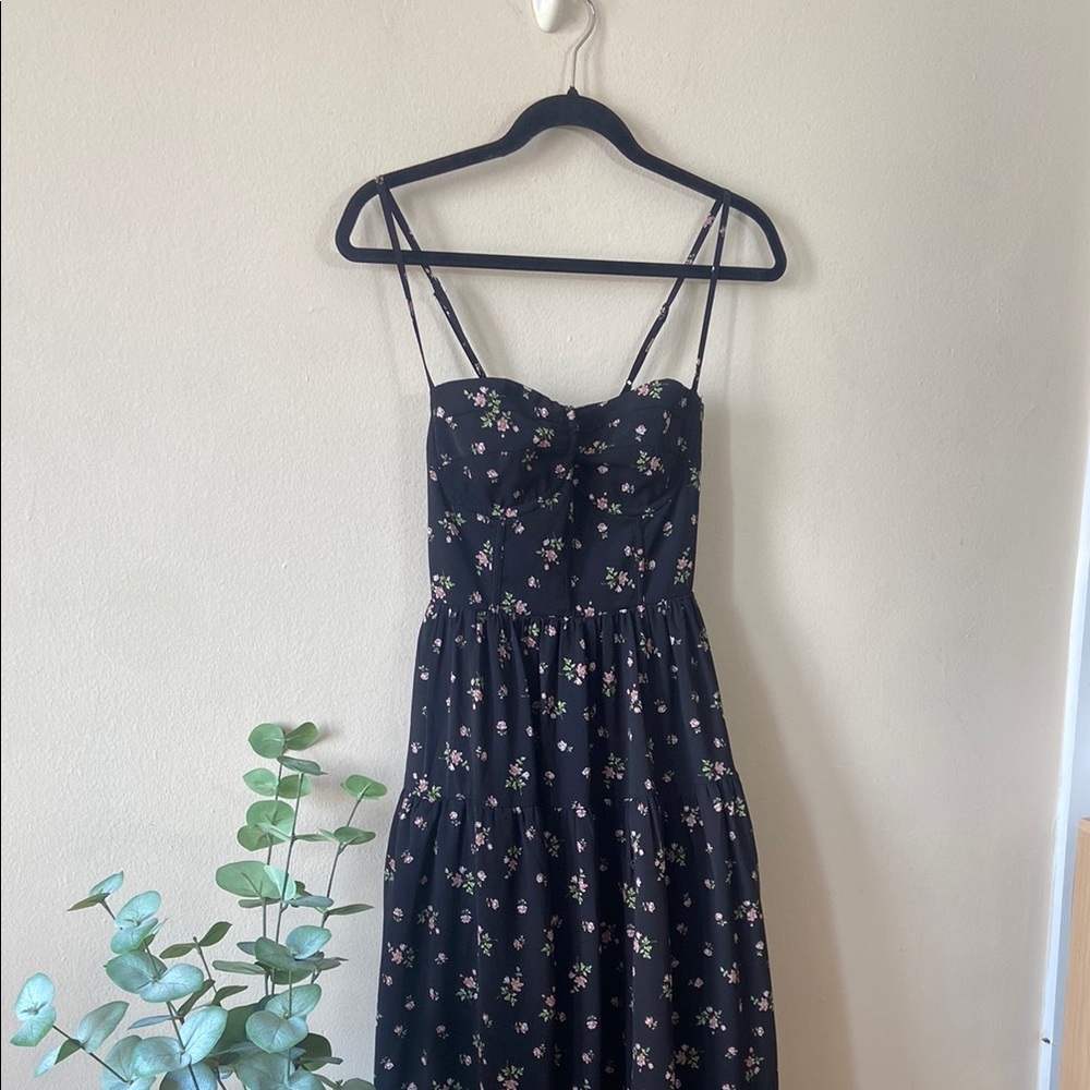 New Lulus Black Pink Green Floral Luisa Maxi Cocktail Dress XS Summer Long